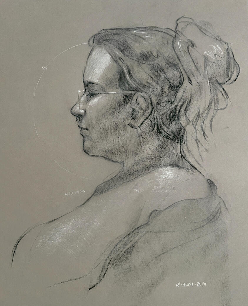 40 minute Figure III Portrait - Charcoal Pencil on Canson Paper